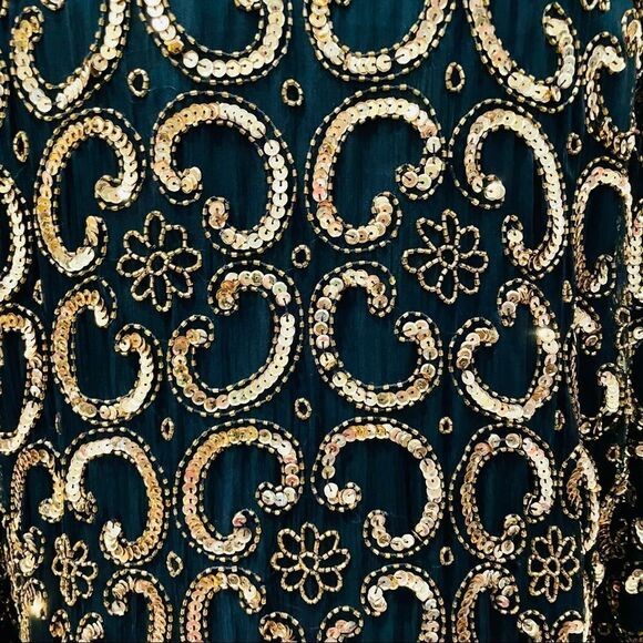 VINTAGE Gold Sequin Kimono Coat Lightweight - Picture 5 of 9